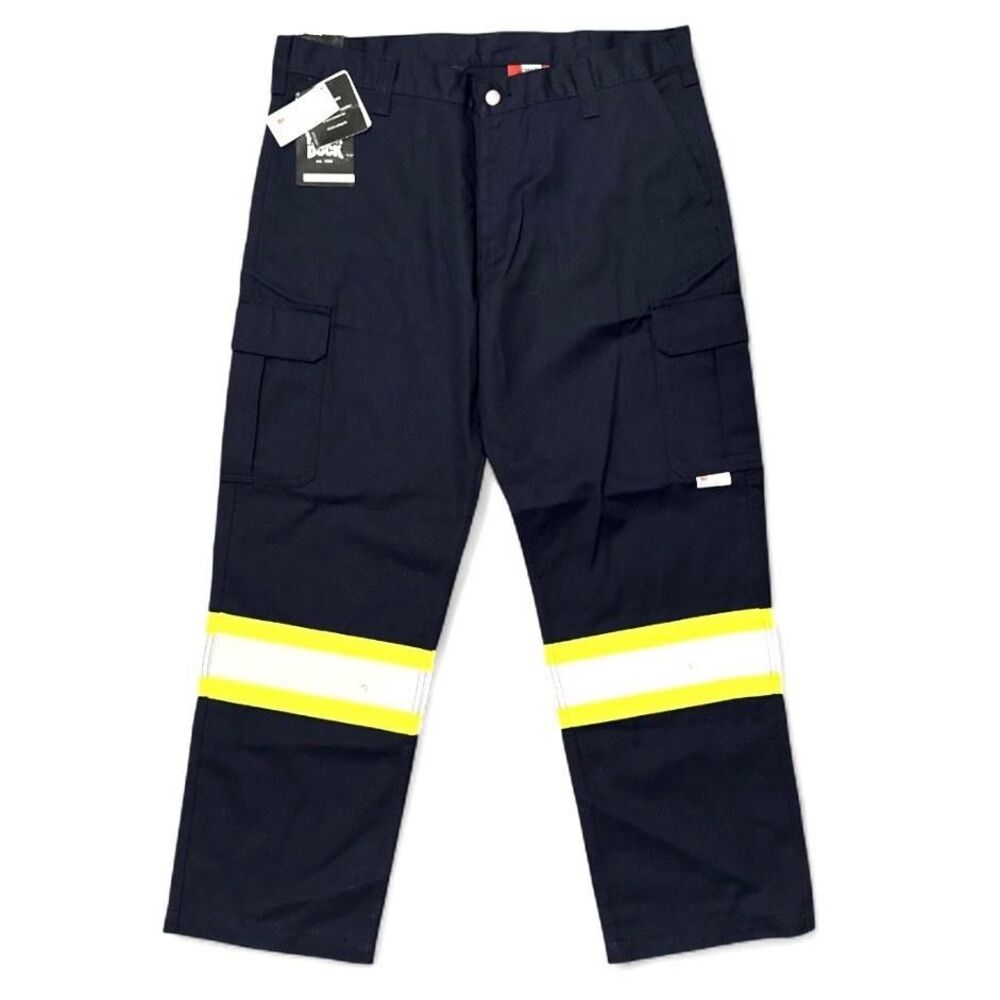 Tough Duck Pants Mens 38x30 Navy Hi-Vis Reflective 3M Scotchlite Cargo Work DWR